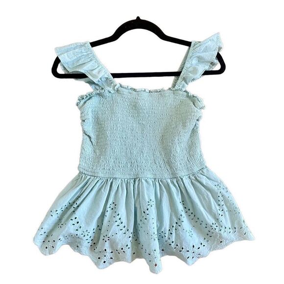 🚨 SALE Japna mint green smocked ruffle eyelet top size m - Picture 1 of 6